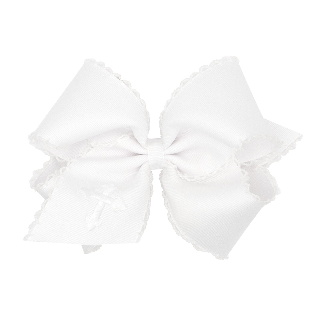 Cross embroidered Moonstitch Edge hairbow