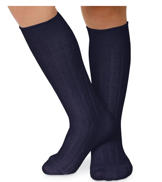 Cable Knee High Sock - Navy