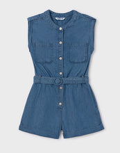 Load image into Gallery viewer, Tween Girl&#39;s Denim Button-Up  Romper w/Belt
