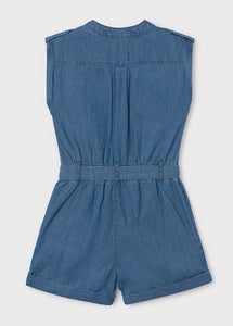 Tween Girl's Denim Button-Up  Romper w/Belt