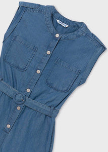 Tween Girl's Denim Button-Up  Romper w/Belt