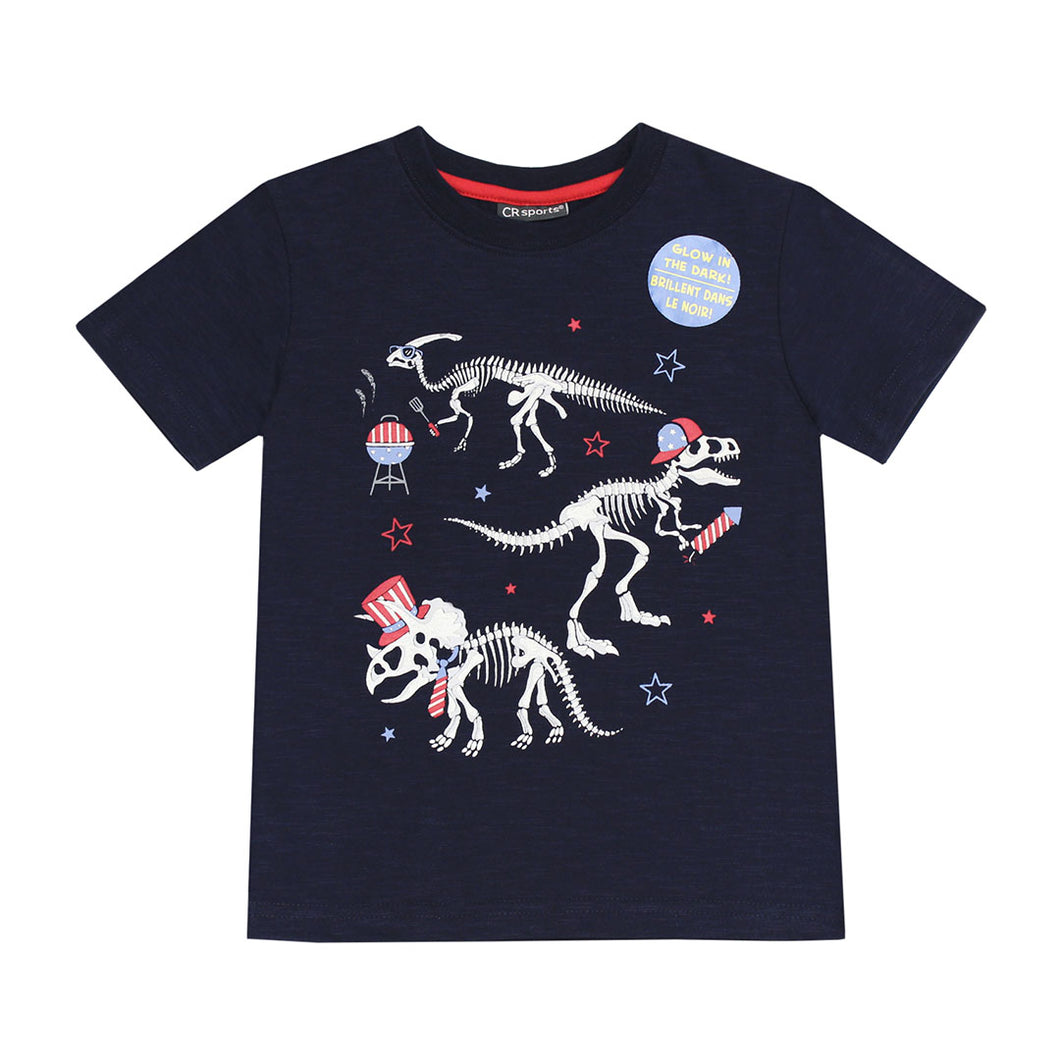 Patriotic Dino Bones Glow in the Dark  T-Shirt Size 7 only