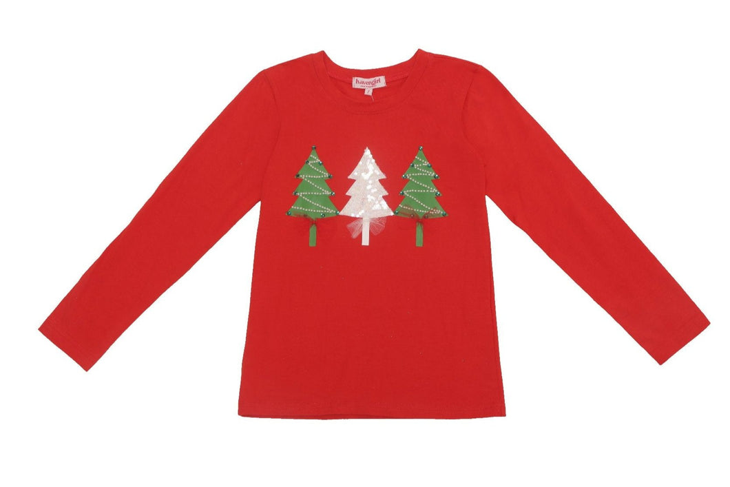 Red Christmas Tree Sparkly LS Tee Size 3T only