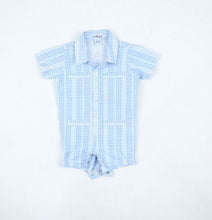 Load image into Gallery viewer, Guayabera Blue Plaid Romper
