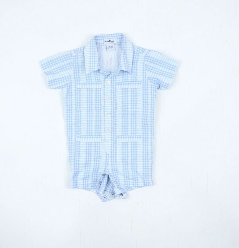 Guayabera Blue Plaid Romper