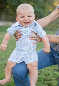 Guayabera Blue Plaid Romper