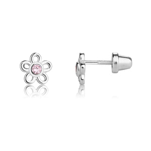 Daisy Pink Earrings - Silver