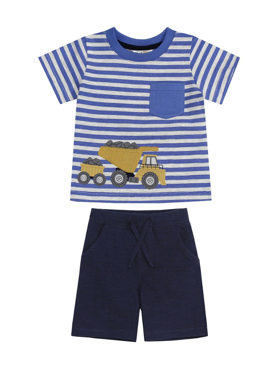 Striped Dump Truck Applique & Solid Short Set