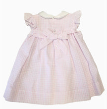 Load image into Gallery viewer, Pink &amp; White Seersucker Sundress with Egg &amp; Basket Applique
