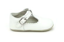 Load image into Gallery viewer, Elodie Scalloped T-Strap Soft Leather Crib Shoe - White
