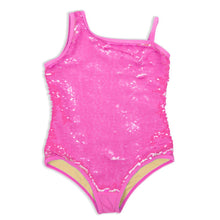 Load image into Gallery viewer, Bright Pink Sequined One-Shoulder Swimsuit
