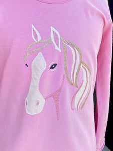 Set: Glitter Pink Horse Top & Maroon Sparkle Print Leggings.