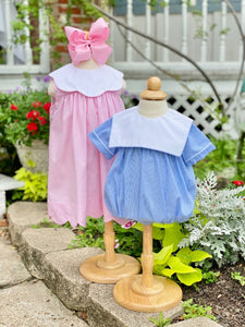 Pink Dress with Scalloped Portrait Collar