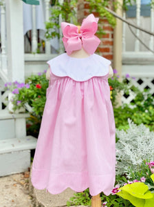 Pink Dress with Scalloped Portrait Collar