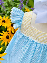 Load image into Gallery viewer, Aqua &amp; Yellow Seersucker Sundress
