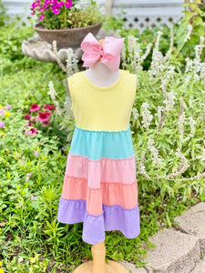 Pastel Rainbow Tiered Twirl Dress