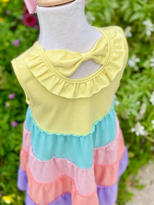 Pastel Rainbow Tiered Twirl Dress