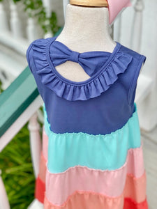 Indigo Colorblock Twirl Dress