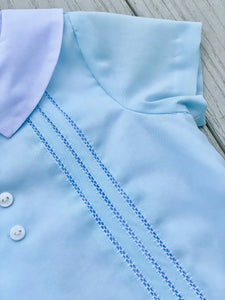 Light Blue Boy Bubble with Pintucks & White Collar