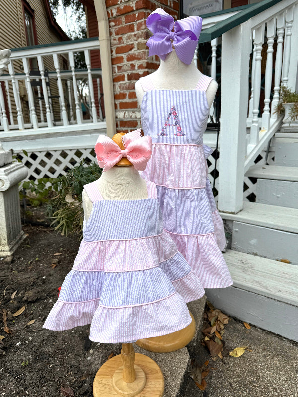 Pink & Lavender Tiered Seersucker Dress