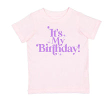 Load image into Gallery viewer, &quot;It&#39;s My Birthday!&quot; Printed Pink Tee w/ Purple
