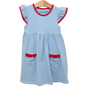 Lucy Dress - Cornflower/Red