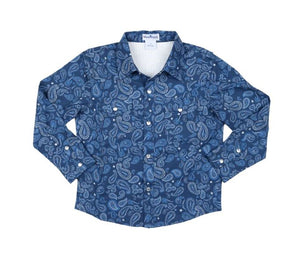 Navy Paisley Pearl Snap LS Shirt