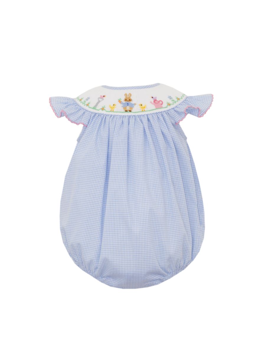 Smocked Peter Rabbit Bubble on Light Blue Gingham