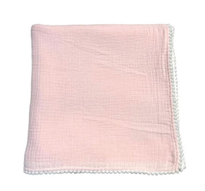 Cotton Muslim Swaddle Blanket w/ Pom-Pom Trim