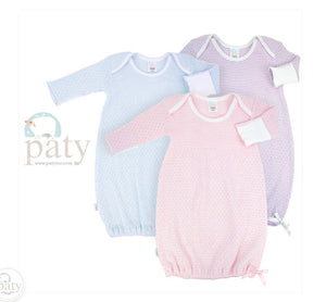 Paty L/S Knit Baby Lap Shoulder Gown - Pink with Pink Trim