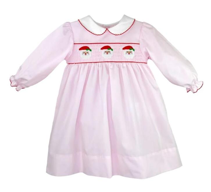 Santa Smocked Pink Dress