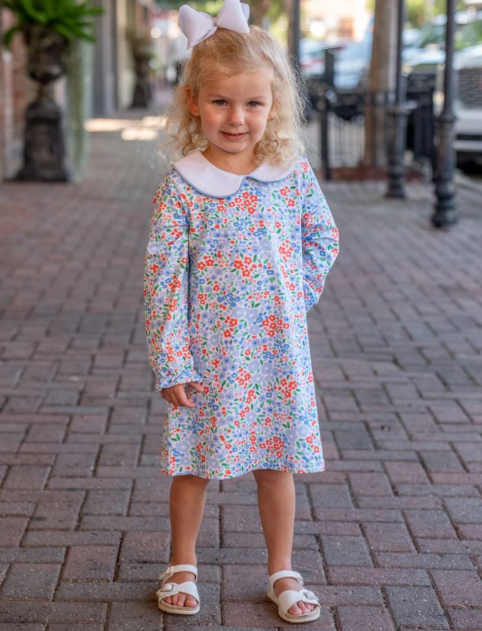 L/S Blue & Red Floral Dress