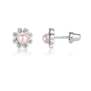 Pink Pearl Button Earrings