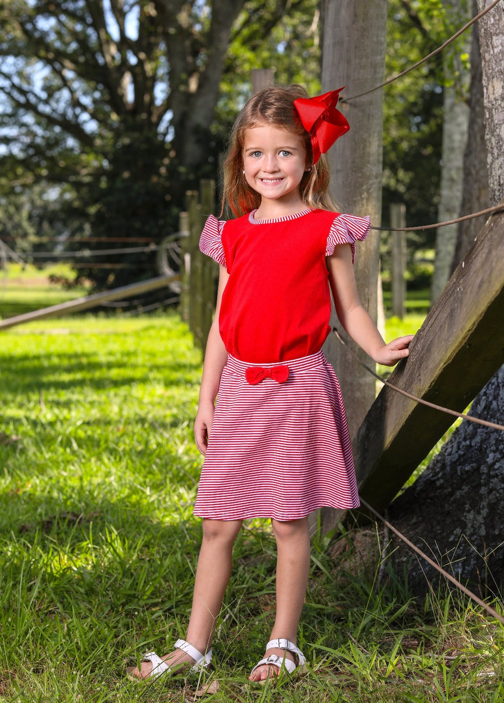 Red & White Stripes Flutter Sleeve top & Skort