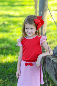 Red & White Stripes Flutter Sleeve top & Skort