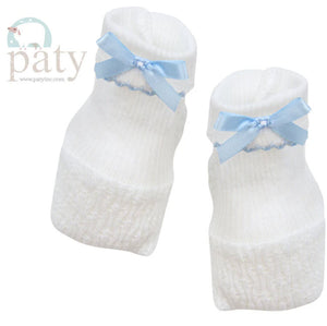 Paty, Inc. Booties -  White w/ Blue Trim (No Bow)