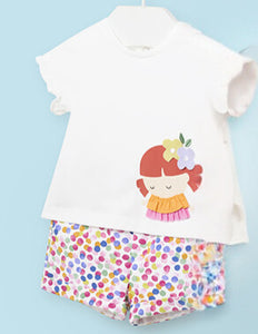 Applique Top & Polka Dot Shorts Set