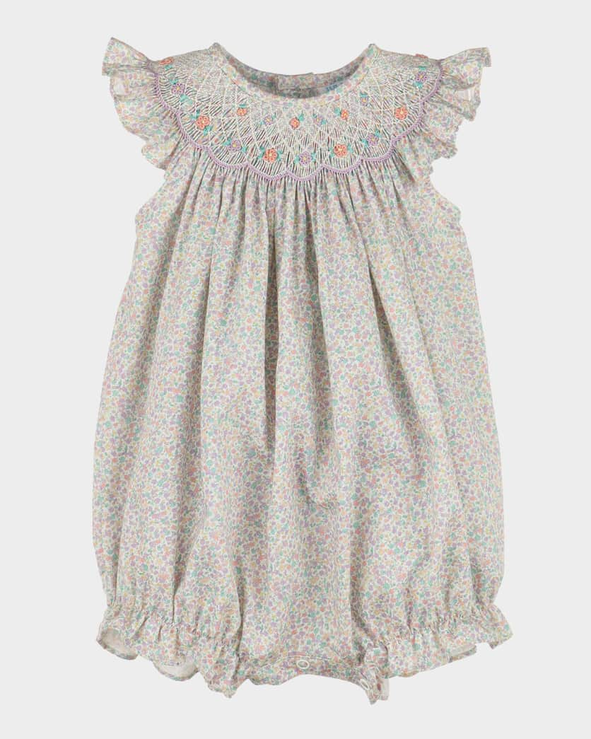 Lilac Floral Print Smocked Bubble