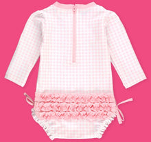 Load image into Gallery viewer, Pink Gingham L/S Rash Guard Swimsuit
