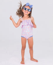 Load image into Gallery viewer, Sparkly Floral Swimsuit w/ Ruffle Accent
