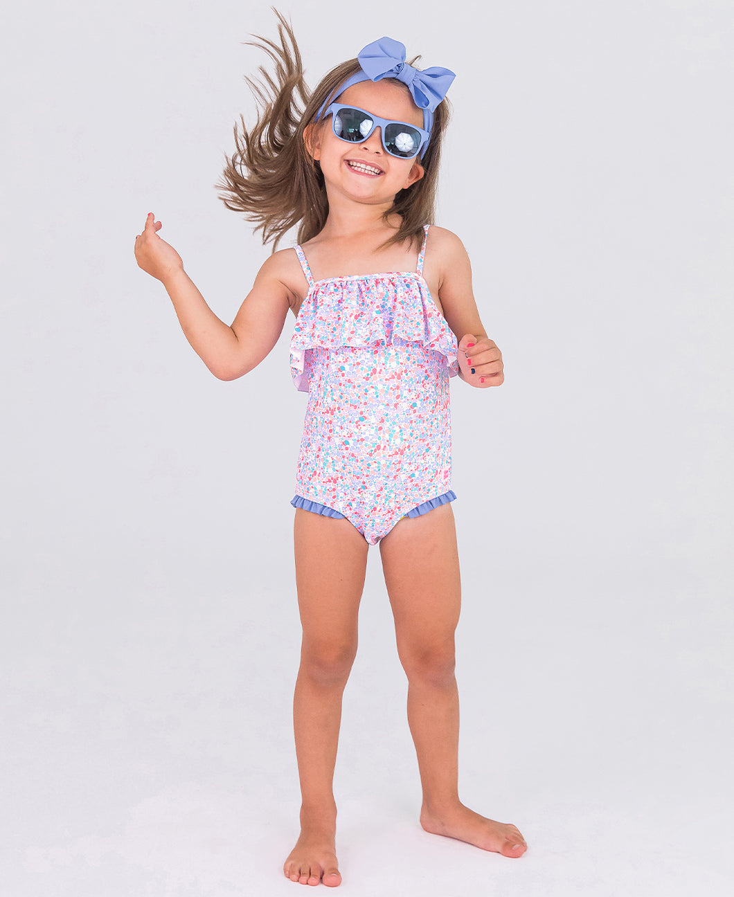 Sparkly Floral Swimsuit w/ Ruffle Accent