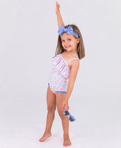 Sparkly Floral Swimsuit w/ Ruffle Accent