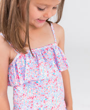 Load image into Gallery viewer, Sparkly Floral Swimsuit w/ Ruffle Accent
