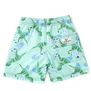 "Surfin' Dinos" Print Swim Trunks