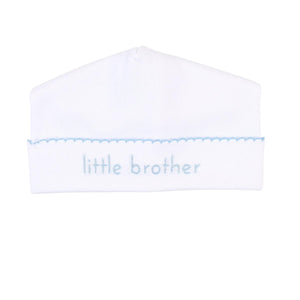 "Little Brother" Blue & White Embroidered Newborn Hat