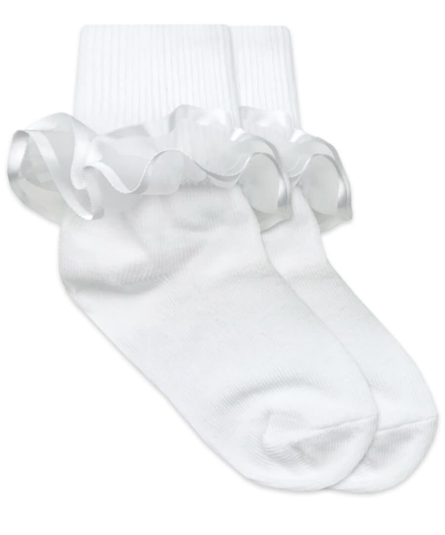 Frilly Lace Dress Socks - White