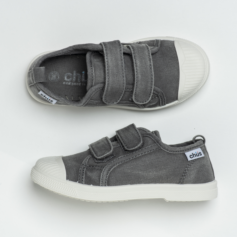 Boy's Grey Double Velcro Canvas Shoe - Gray