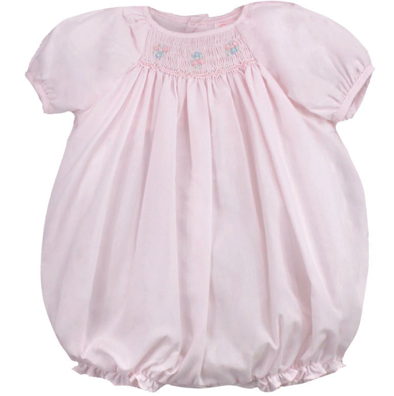 Pink Bubble w/ Floral Smocking - Newborn & Preemie