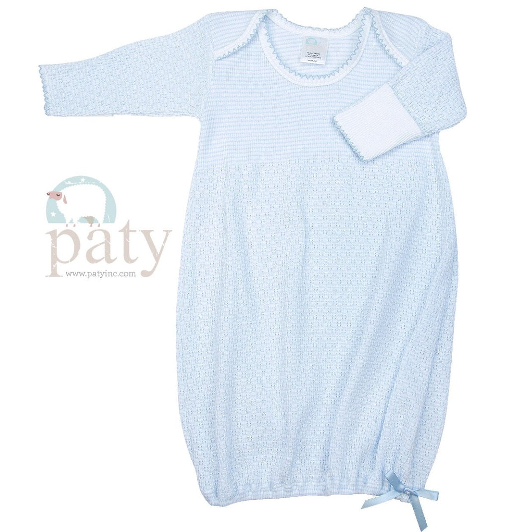 Paty L/S Knit Baby Lap Shoulder Gown - Blue with Blue Trim